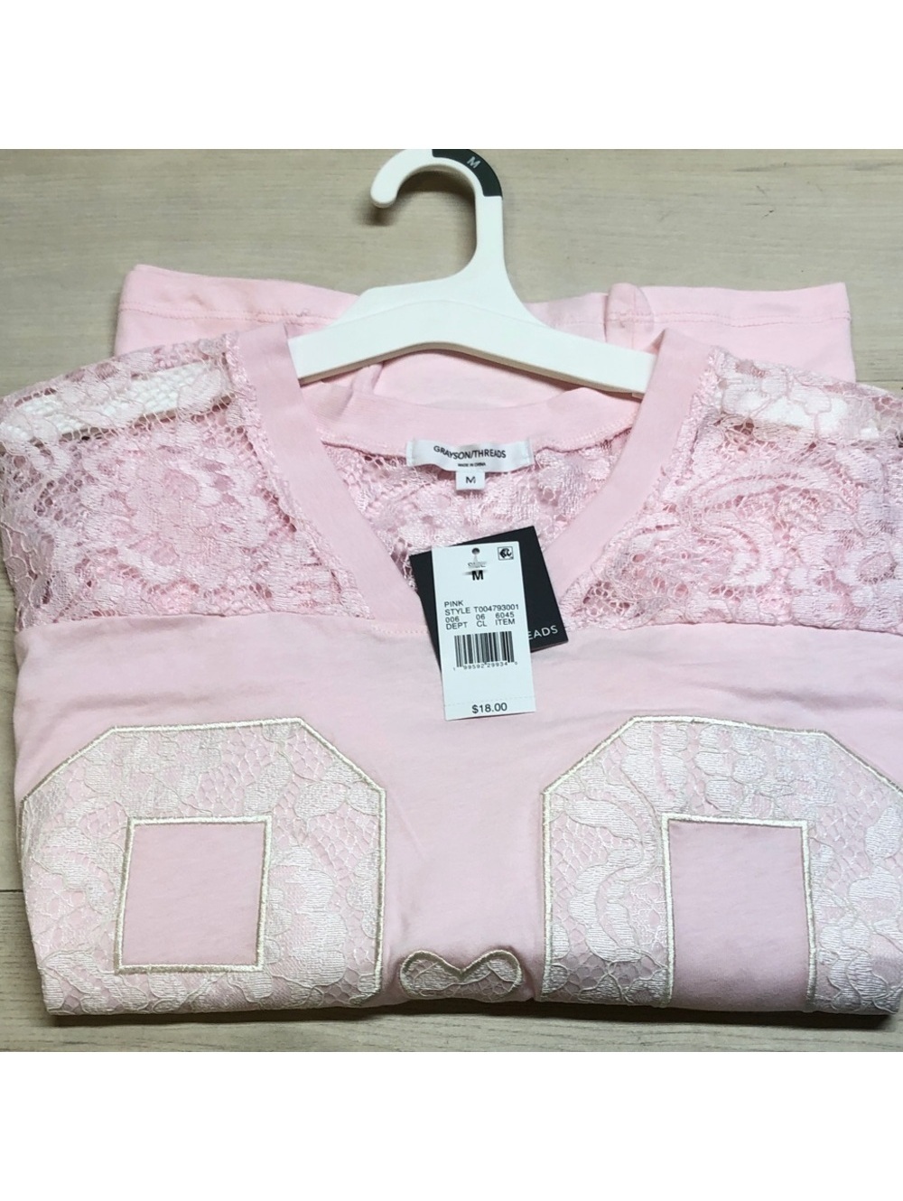 Grayson Threads Blush Pink Lace-Applique Jersey Top #C61